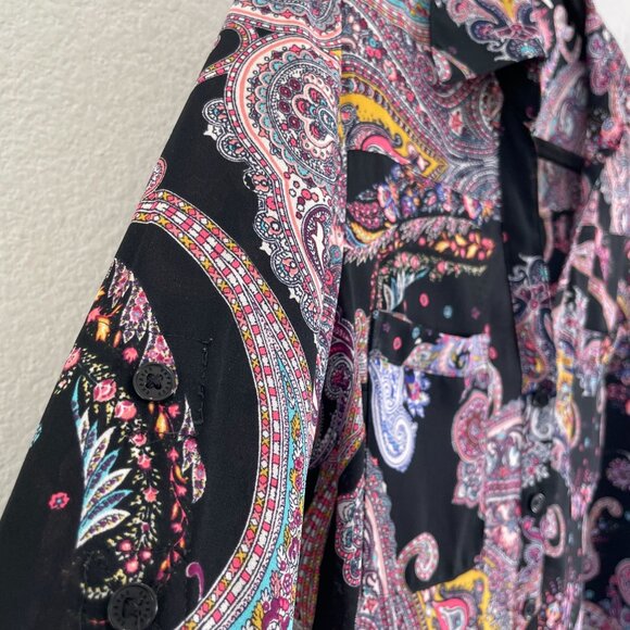 EXPRESS Portofino Shirt Womens Small Paisley Button Up Roll Tab Sleeve Blouse - Picture 6 of 8